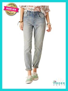 High Rise Slim Boyfriend Jeans with Cuff Details Organic Cotton Stretch Denim